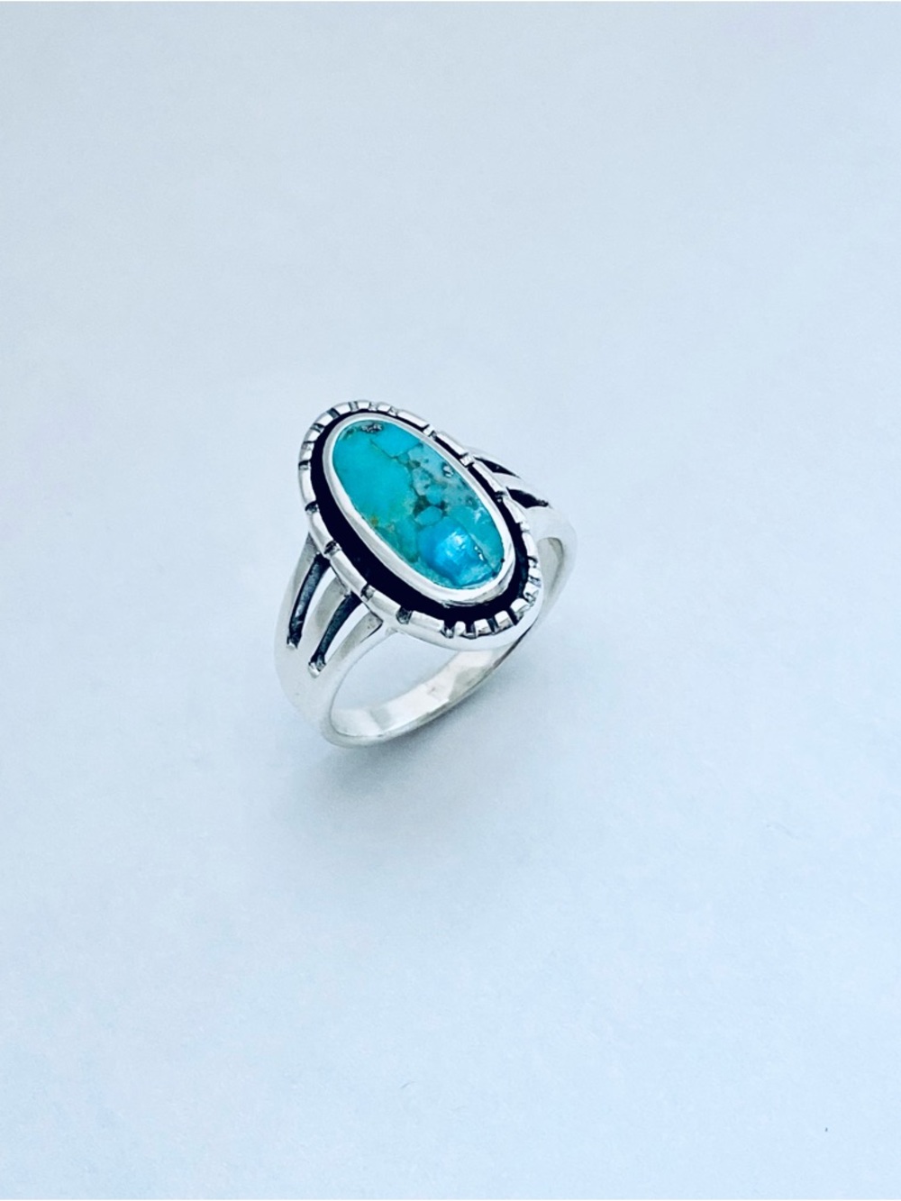 Sterling Silver Oval Genuine Turquoise Ring, Statement Rings, Stone Jewelry - Picture 9 of 14